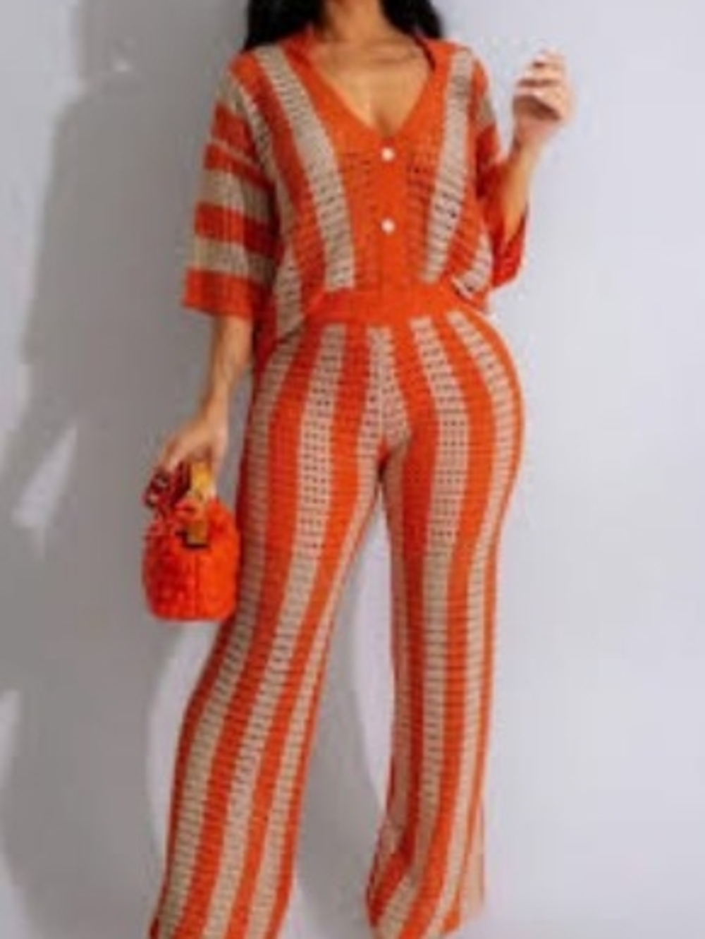 Striped Orange Crochet Jumpsuit